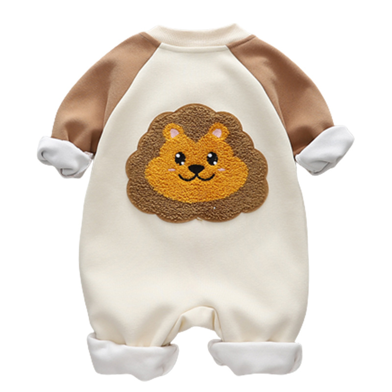 Baby Boy Cute Carton Lion Embroider Long Sleeve Romper-kissminis