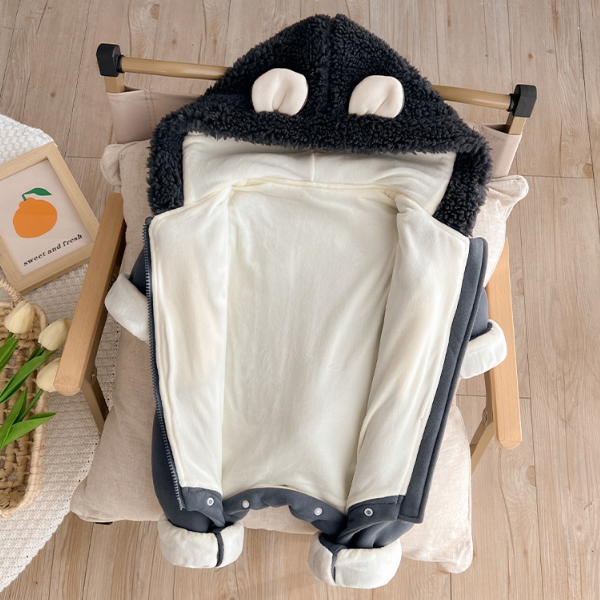 Baby Boy/Girl Cute Lion Design Winter Thicken Fluff Long Sleeve Hooded Romper-kissminis