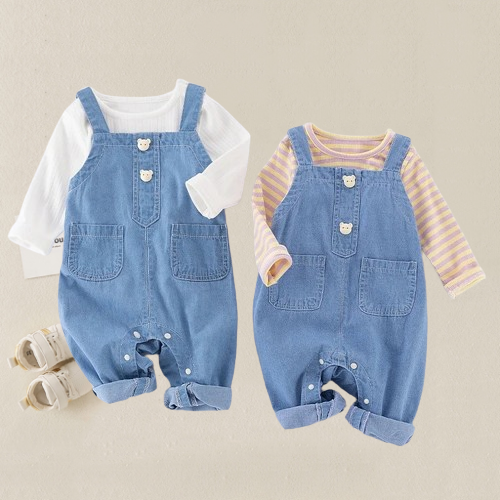 Baby Boy/Girl Cute Bear Pattern Buttons Solid Color Long Sleeve Sweatshirt and Pants Set-kissminis