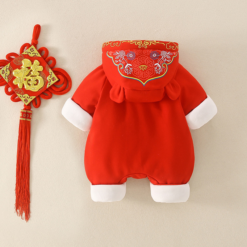 Baby Girl/Boy Winter Thicken Chinese New Year Long Sleeve Hooded Romper-kissminis