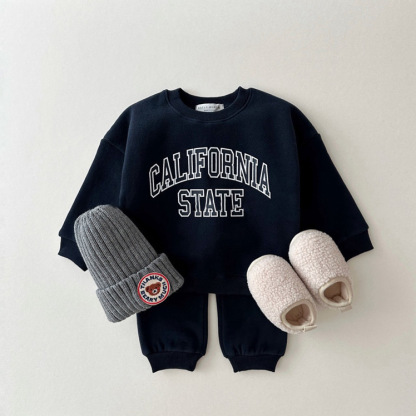 2pcs Baby Solid Color Letter Printed Sweatshirt and Pants Set-kissminis