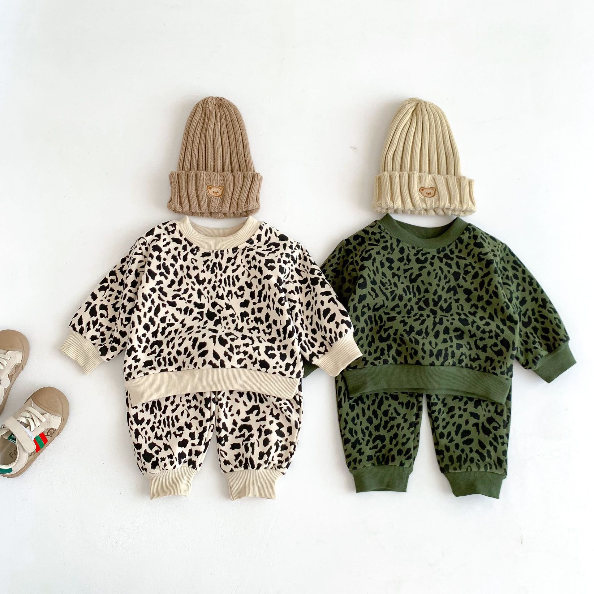 2pcs Baby Boy/Girl Leopard Print Long Sleeve Sweatshirt with Pants Set-kissminis