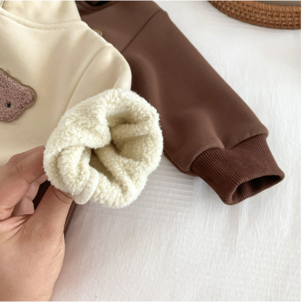 Baby Boy/Girl Bear Design Animal Graphic Simple Hooded Solid Color Long Sleeve Hooded Romper-kissminis