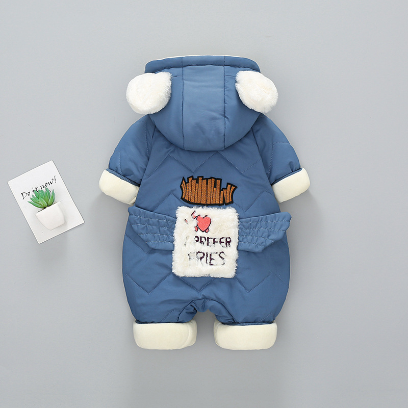 2pcs Baby Boy/Girl Winter Thicken Cartoon Graphic Bear Ear Design Hooded Romper with Shoes Set-kissminis