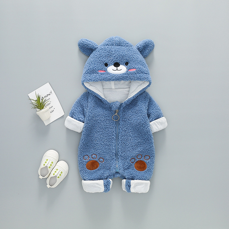 Baby Boy/Girl Bear Graphic Hooded Fluff Long Sleeve Romper-kissminis