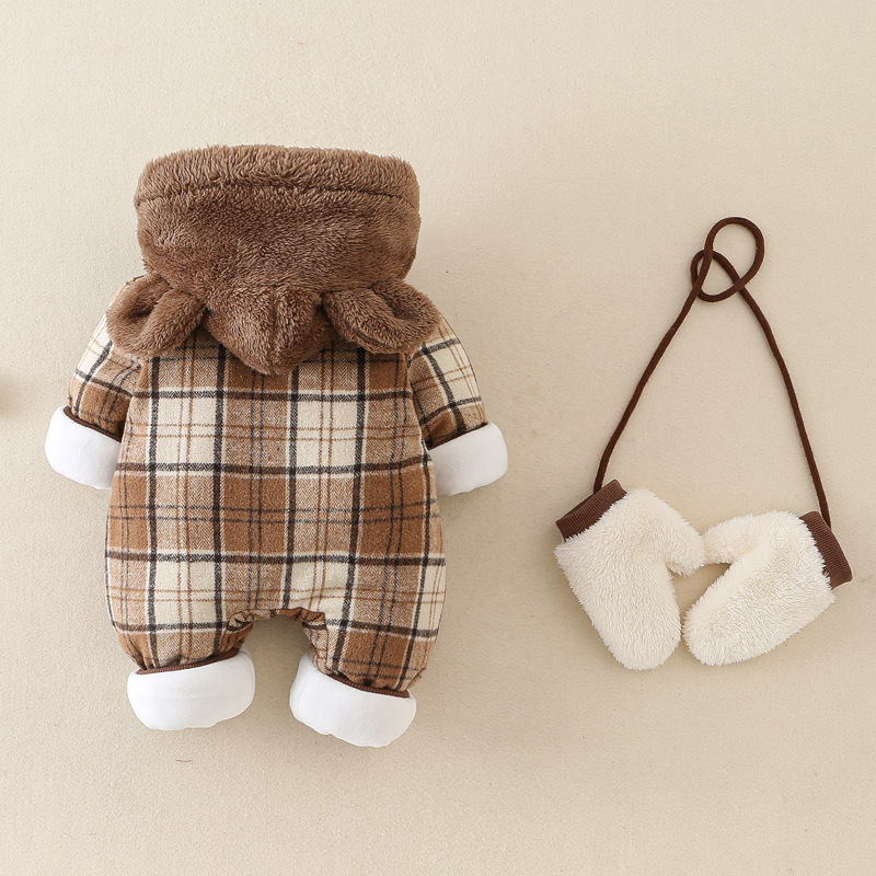 Baby Boy/Girl Bear Red Check Long Sleeve Romper-kissminis