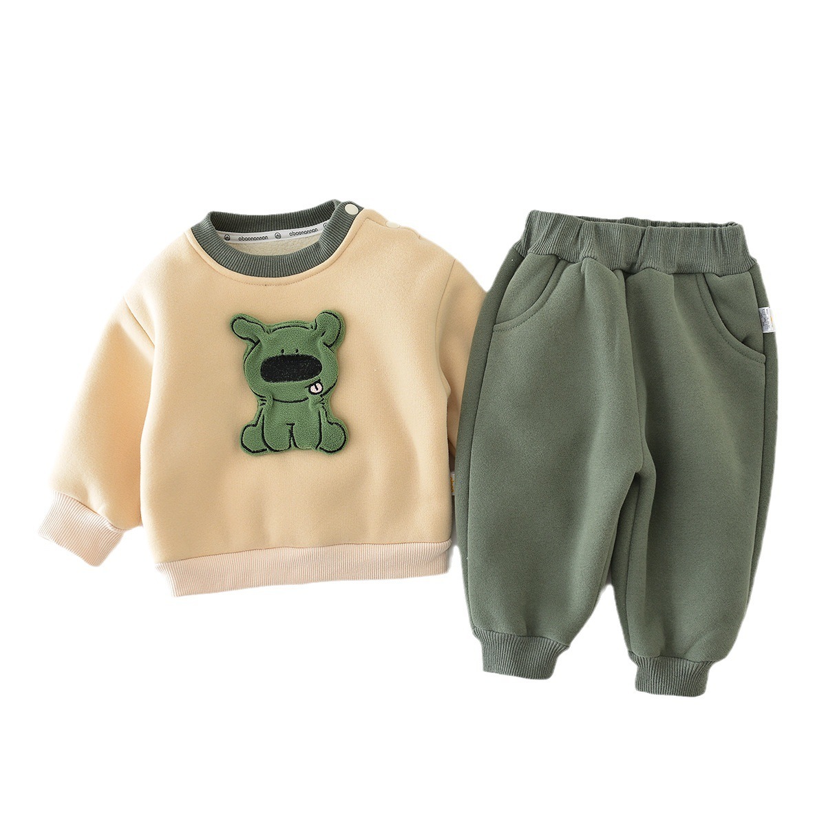 2pcs Baby Boy/Girl Winter Thicken Dog Graphic Long Sleeve Sweatshirt with Pants Set-kissminis