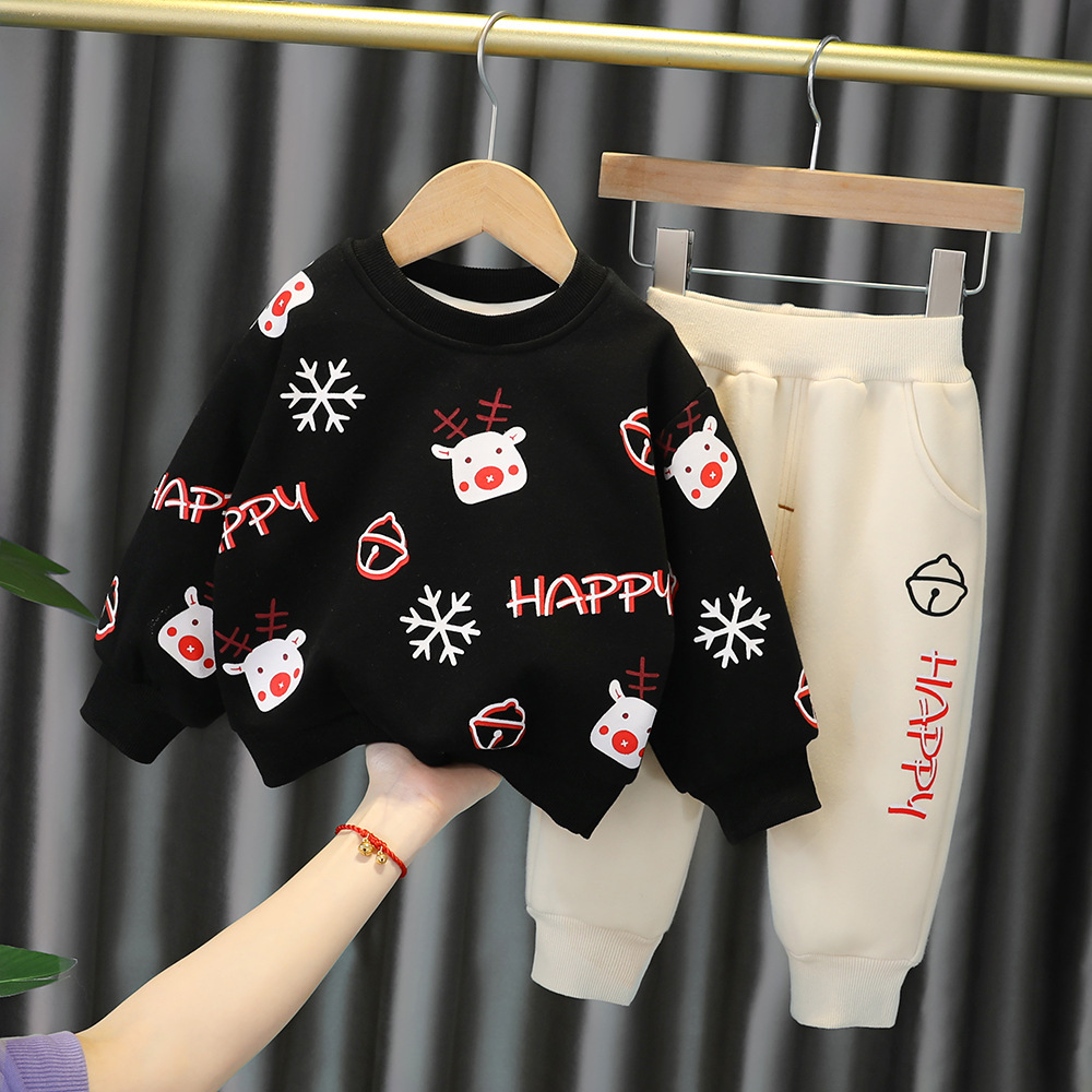 Elk Velvet Thickened Sweatshirt Two Piece Set-kissminis