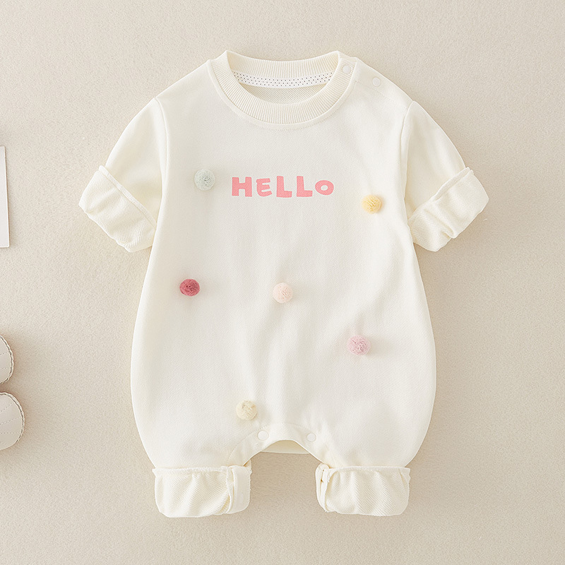 Colorful Fur Ball"HELLO" Letter Printing Romper-kissminis