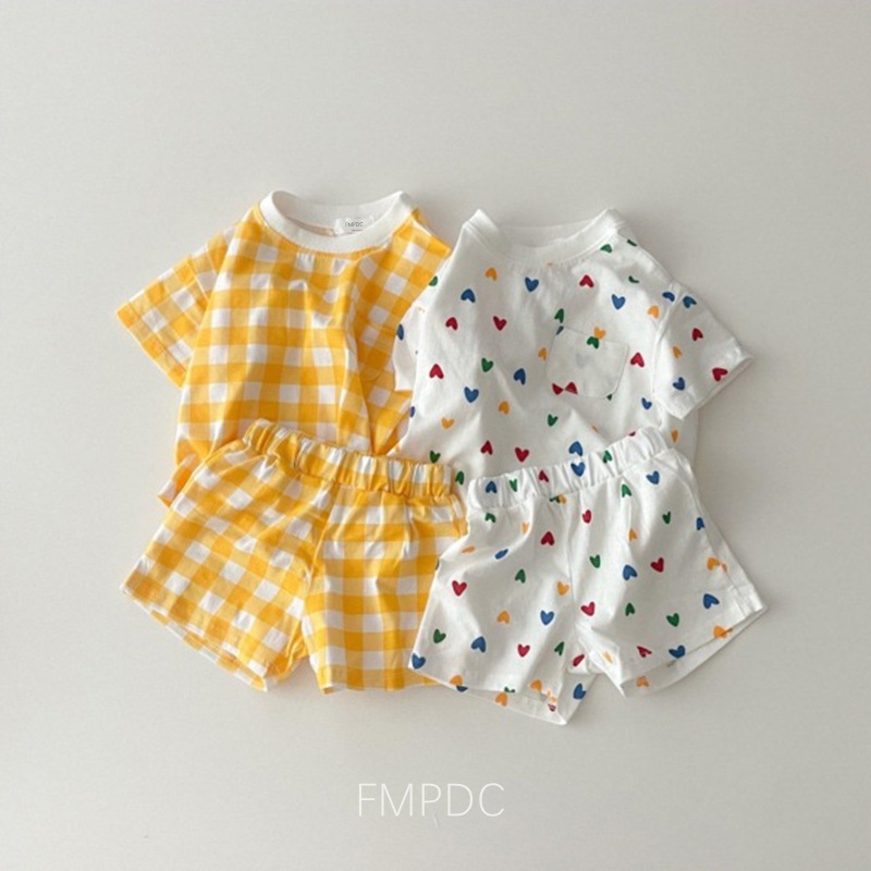 2pcs Baby Boy/Girl Love Plaid Casual T-shirt with Pant Set-kissminis