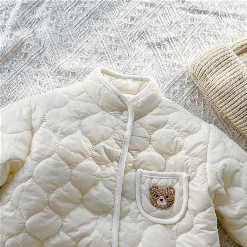 3pcs Baby Boy/Girl Cute Bear Pattern Pocket Solid Color Fluff Long Sleeve Romper with 1 Hat and 1 Scarf-kissminis