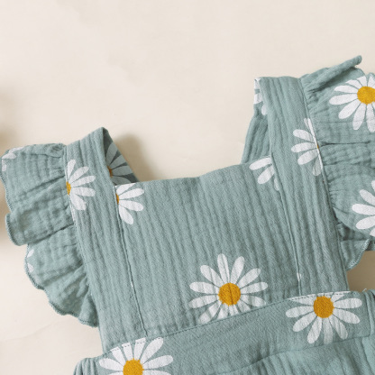 2pcs Newborn Baby Girl Allover Daisy Print Flutter Sleeve Sweet Bodysuit with Hairband Set