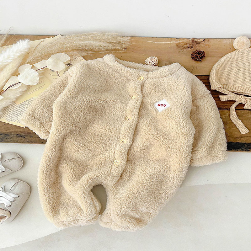 Baby Boy / Girl Cute Pure Color Plush Long Sleeve Romper-kissminis