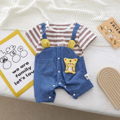 Baby Boy 95% Cotton Front Stripe Panel Cute Tiger Romper