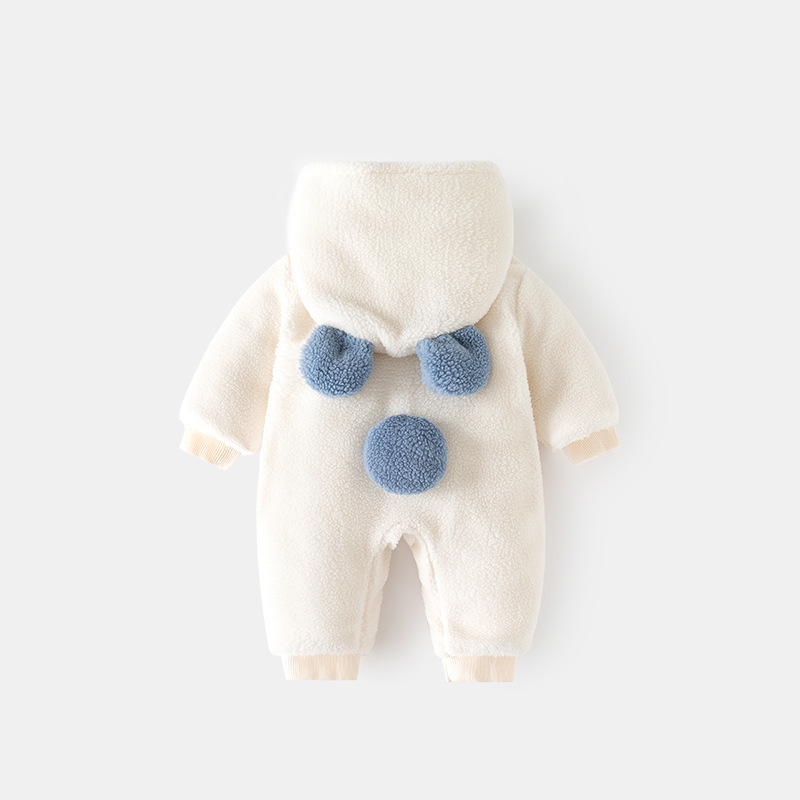 Baby Boy/Girl Winter Cute Bear Ear Design Fluff Hooded Long Sleeve Romper-kissminis