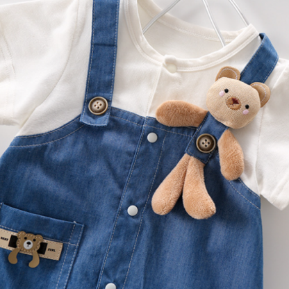 Newborn Baby Ruffle Sleeve Breathable Denim Animal Doll Romper