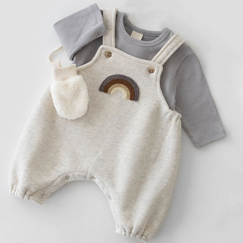 2pcs Baby Boy/Girl Rainbow Suspender Long Sleeve Romper and T-shirt Set-kissminis