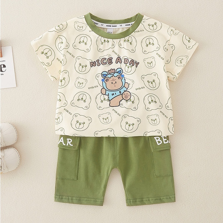 2pcs Baby Boy Nice Bear Print T-shirt with Pant Set-kissminis