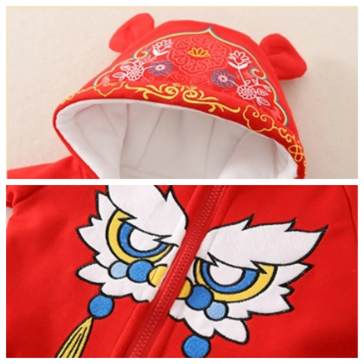 Baby Girl/Boy Winter Thicken Chinese New Year Long Sleeve Hooded Romper-kissminis
