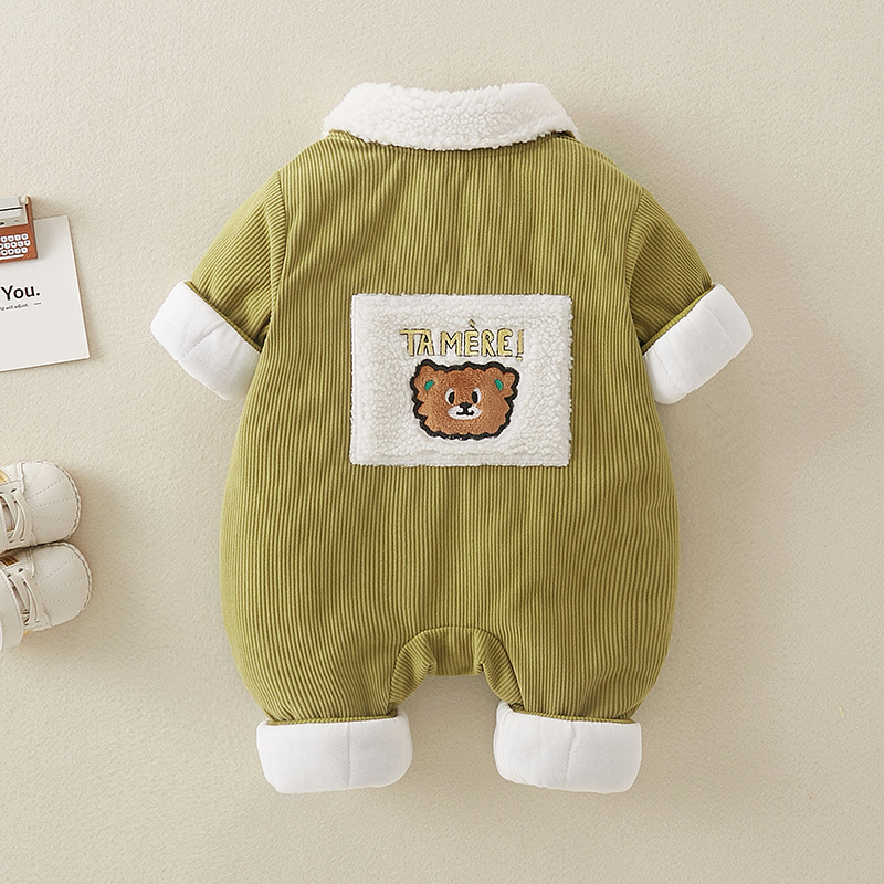 Baby Boy/Girl Winter Thicken Bear Graphic Long Sleeve Romper-kissminis