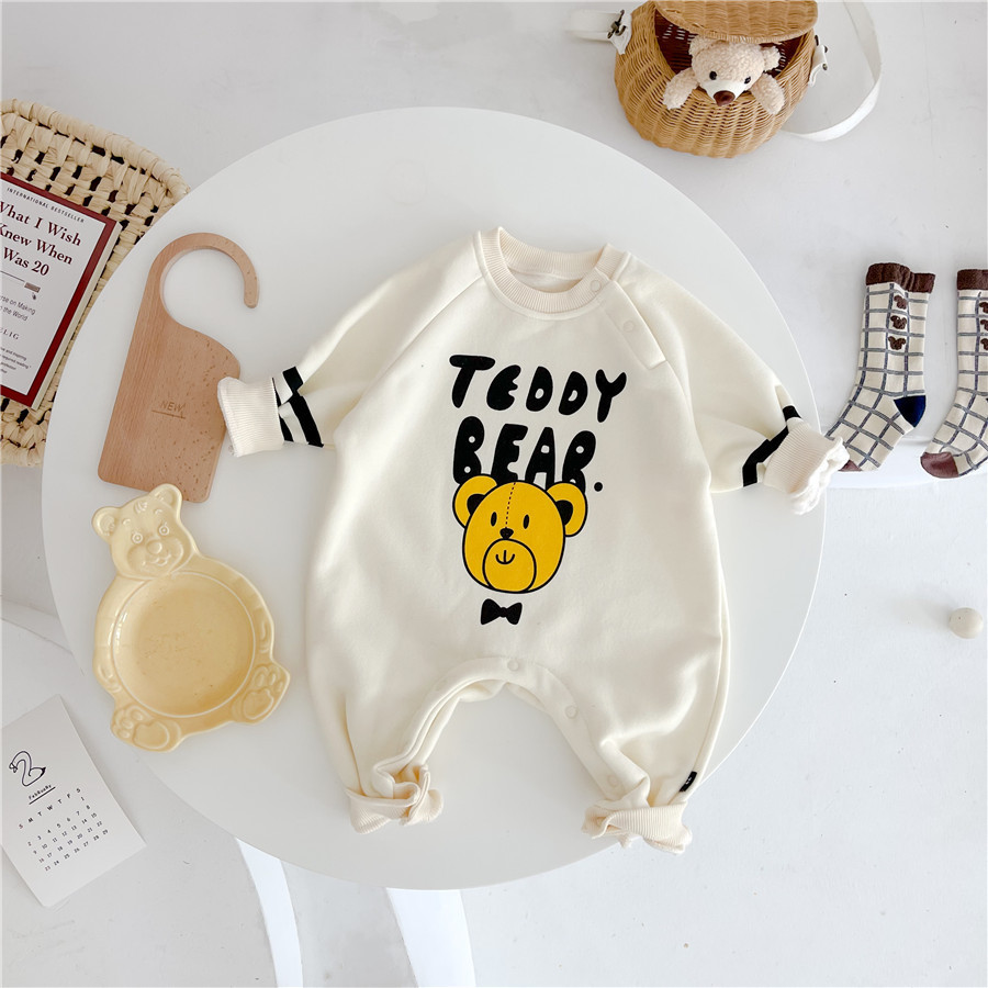 Baby Boy/Girl 95% Cotton Cute Teddy Bear Pattern Long Sleeve Romper-kissminis