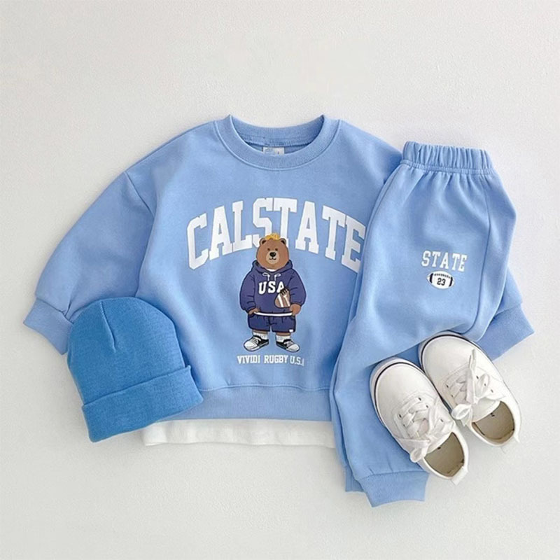 2pcs Toddler Boy/Girl Cute Bear and Letters Print Solid Color Long Sleeves Sweatshirt and Pants Set-kissminis