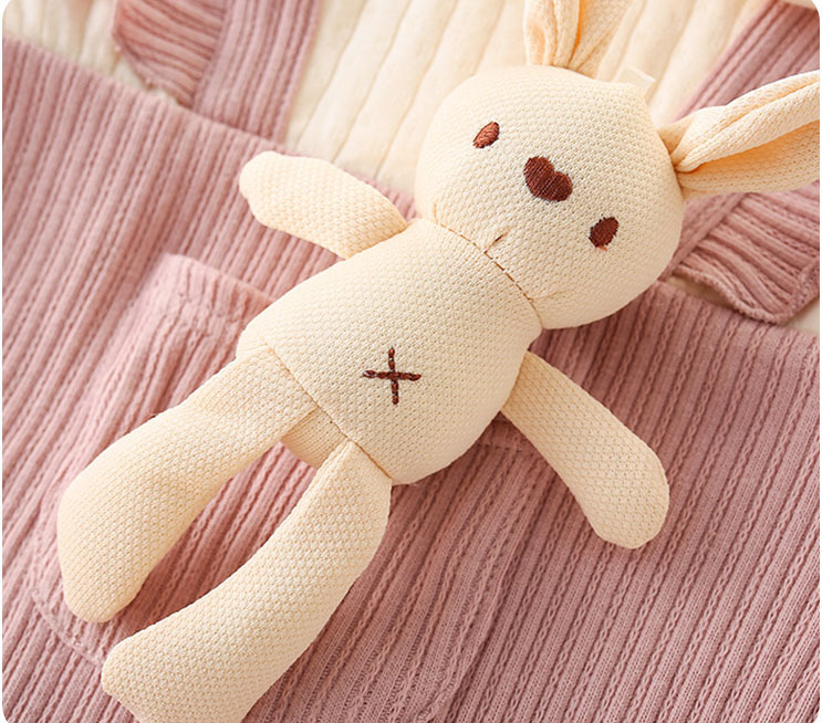 Baby Girl Cute 3D Pocket Rabbit Design Pattern Fake Two Pieces Long Sleeve Romper-kissminis