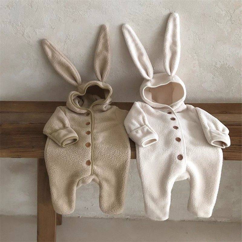 Baby Boy/Girl Cute Rabbit Ears Lamb Hairy Hat Design Long Sleeve Hooded Romper -kissminis