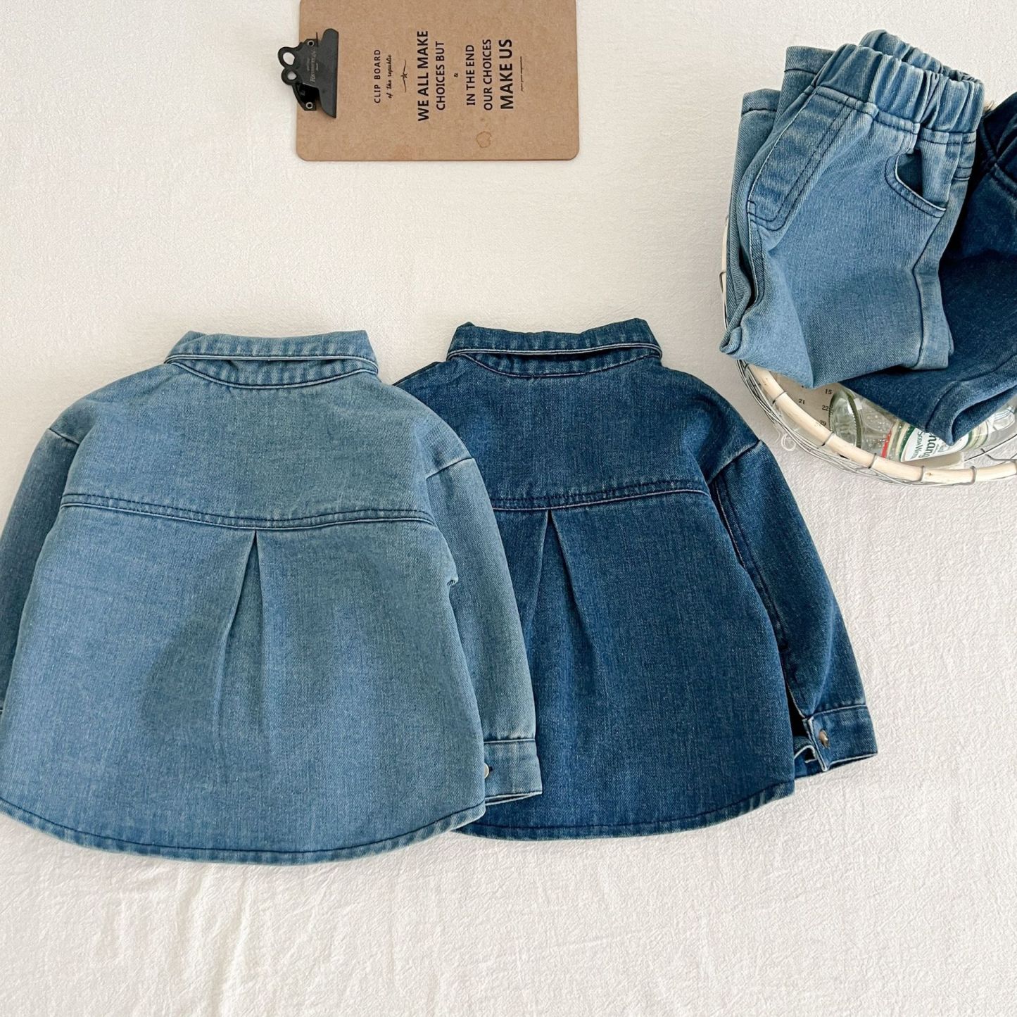 2pcs Baby Solid Color Denim Jacket and Pants Set-kissminis