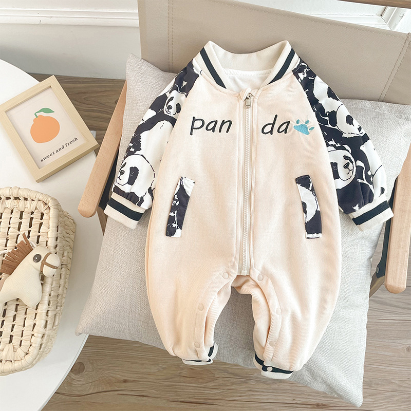 Baby Boy/Girl Allover Cute Panda Pattern Long Sleeve Romper-kissminis