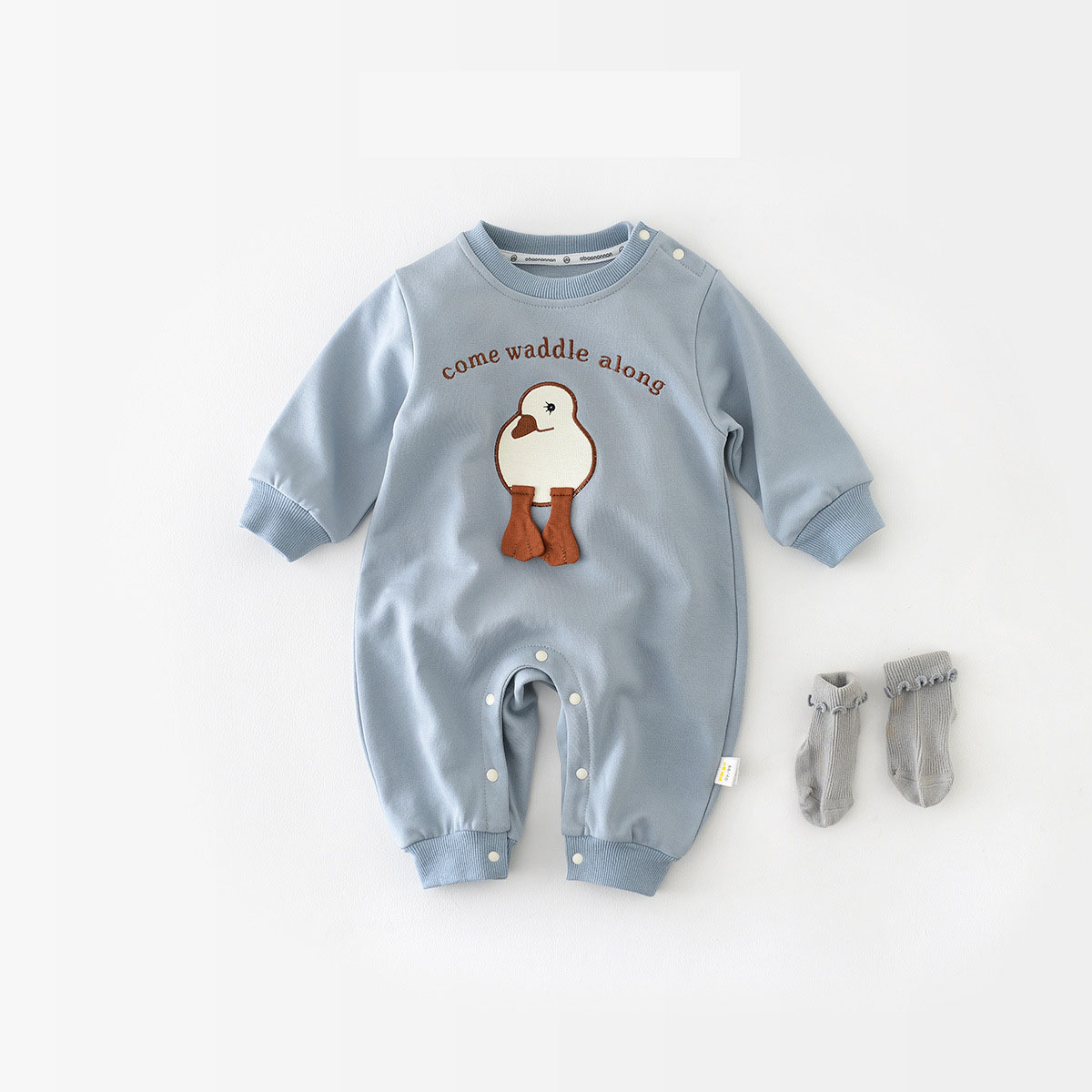 Cartoon Patch Crawling Baby Solid Color Romper-kissminis