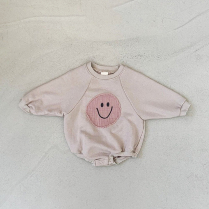 Newborn Baby Boy/Girl Smiling Face Patch Long Sleeve Casual Bodysuit