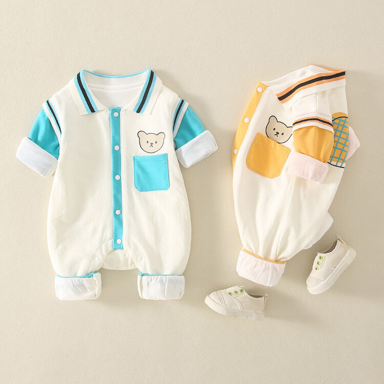 Newborn Baby Boy & Girl Apple Graphic Bear Print Thick Long Sleeve Romper-kissminis