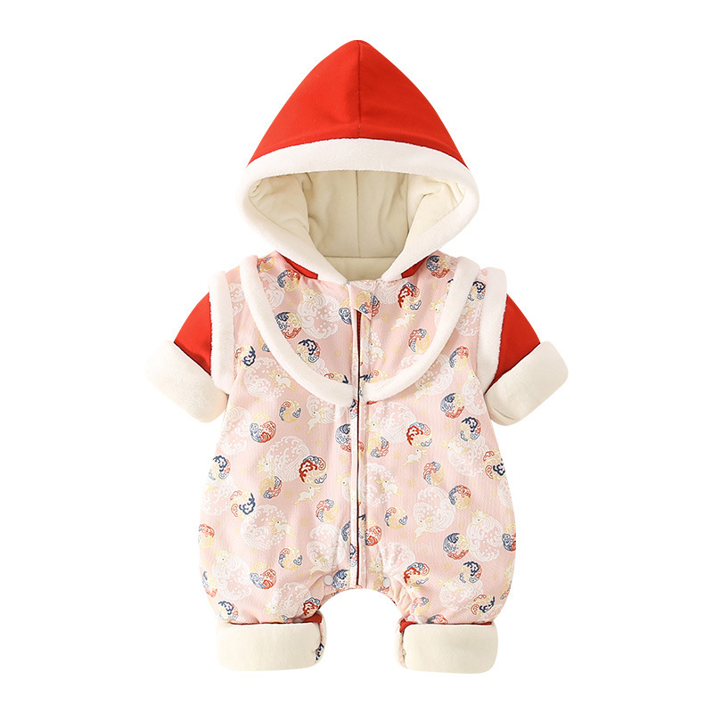 Baby Girl/Boy Winter Thicken Chinese New Year Style Long Sleeve Hooded Romper-kissminis