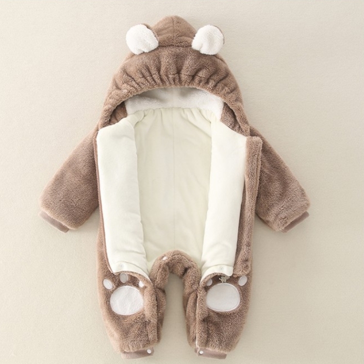 Baby Boy/Girl Winter Thicken Porket Embroidery Long Sleeve Hooded Fluff Romper-kissminis