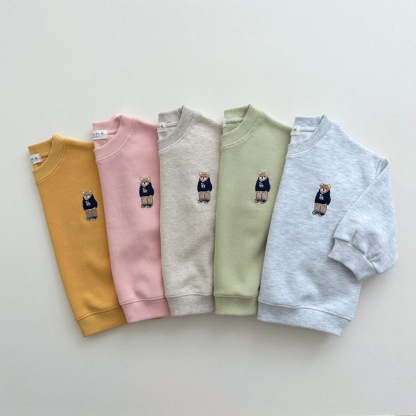 2pcs Toddler Boy/Girl Cool Bear Embroider T-Shirt and Pants Set-kissminis