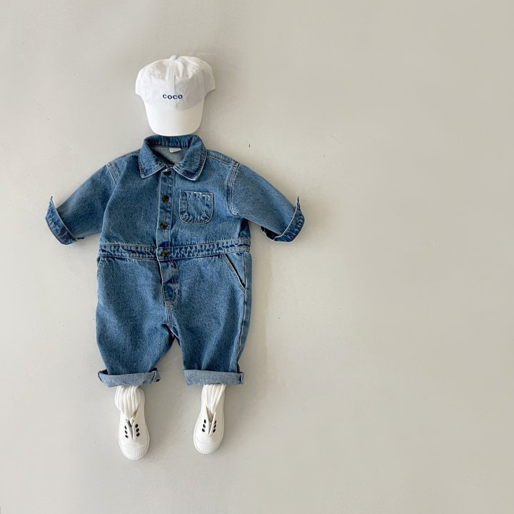 Baby Solid Color Denim Romper-kissminis