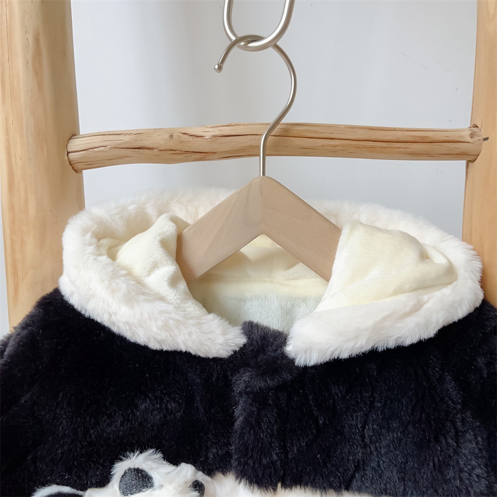 Baby Boy/Girl Cute Panda Design Fluff Long Sleeve Hooded Romper-kissminis