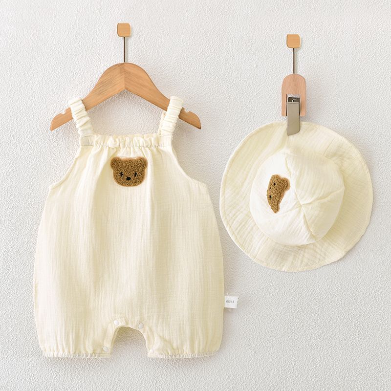 2pcs Baby Boy/Girl Bear Print Thin Crawl Romper with Hat-kissminis