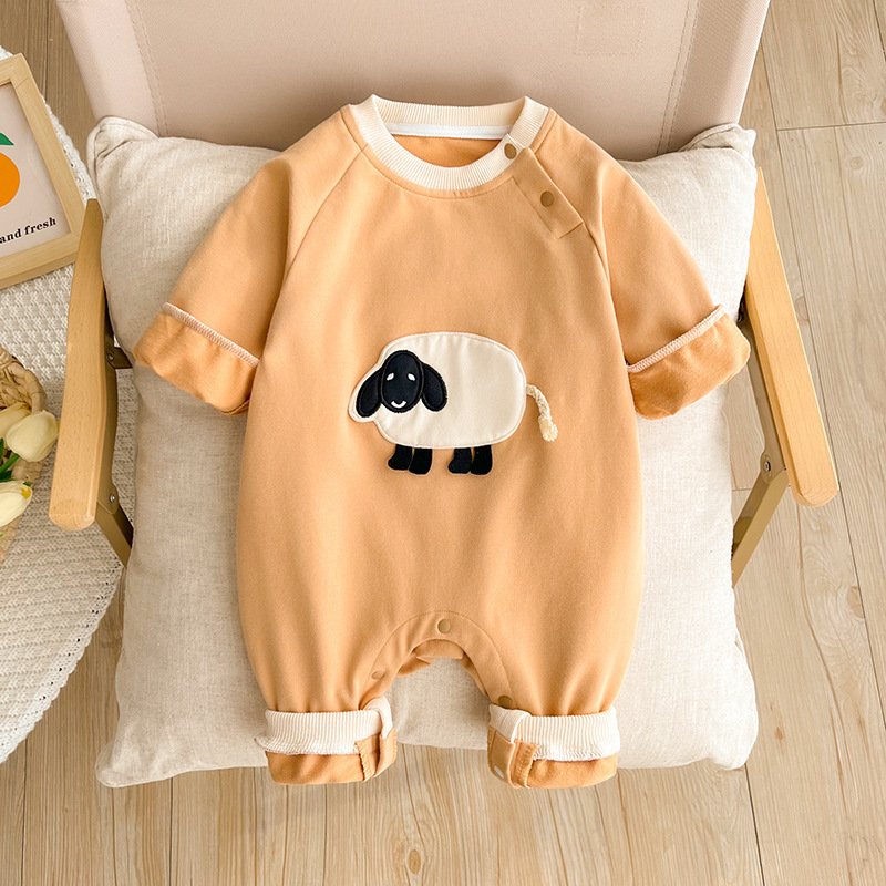 Baby Boy/Girl Cute Sheep Pattern Single Breasted Long Sleeve Romper-kissminis