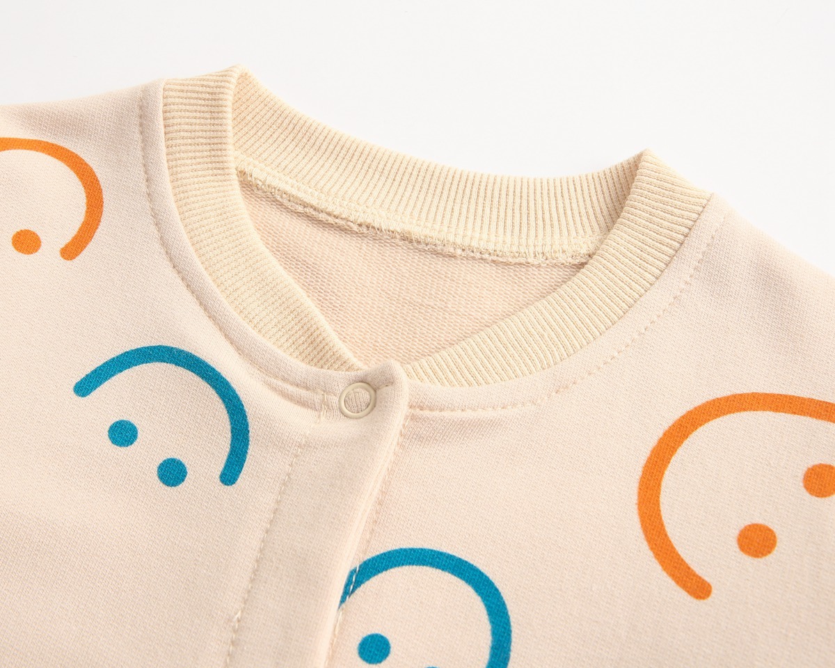 Baby Girl Allover Smile Face Pattern Single Breasted Long Sleeve Romper-kissminis