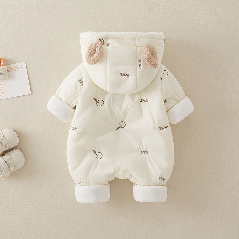 Baby Boy/Girl Winter Allover Apple Pattern and Bear Ears Design Long Sleeve Hooded Romper-kissminis