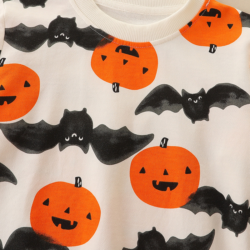 Toddler Boy/Girl Halloween Pumpkin Print Long Sleeve Round Collar Sweater-kissminis