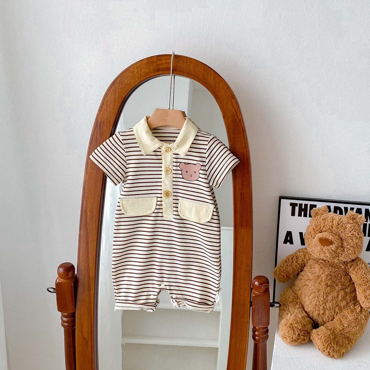 Baby Polo Neck Striped Bear Pattern Romper-kissminis
