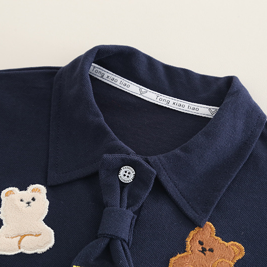 2pcs Bear Embroidery and Tie Detail Denim Shorts Set