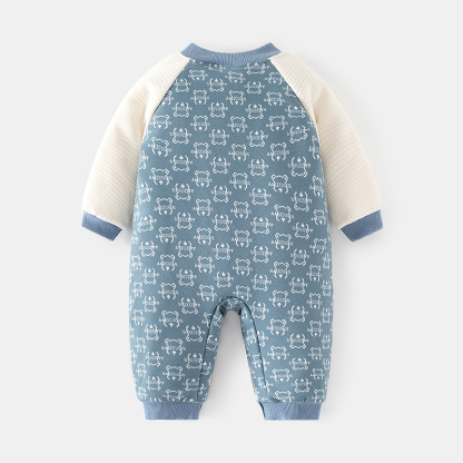 Baby Boy/Girl Bear Patch Long Sleeve Raglan Fluff Romper-kissminis