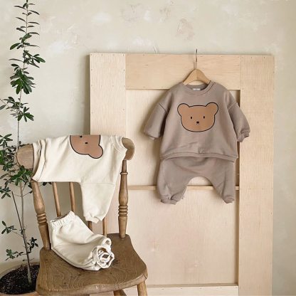 Toddler Boy/Girl Adorkable Bear Print Pullover Sweatshirt and Casual Pants Set