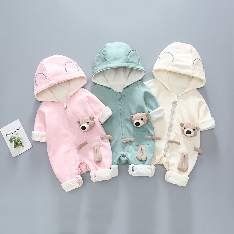 Baby Winter Bear Toy Design Hooded Fluff Romper-kissminis