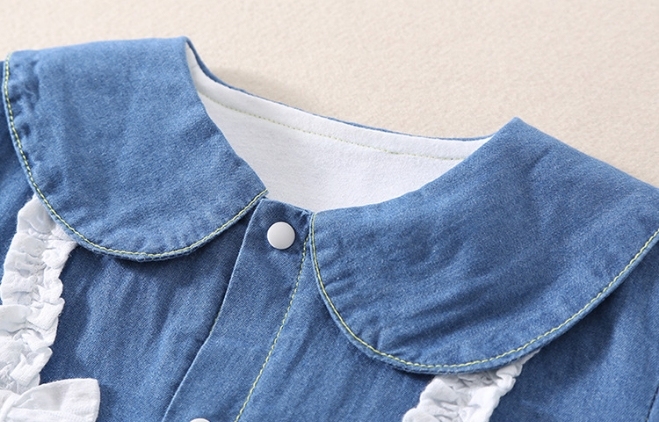 Baby Cartoon Graphic Denim Polo Collar Romper-kissminis