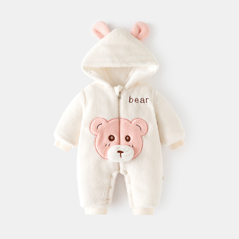 Baby Boy/Girl Winter Cute Bear Ear Design Fluff Hooded Long Sleeve Romper-kissminis